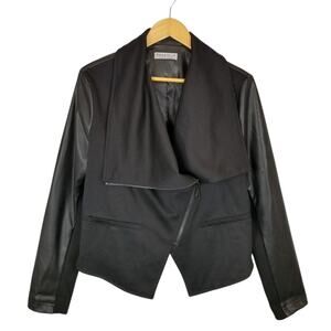 Bagatelle Women's Draped Faux Leather Ponte Knit Black Moto Jacket Size Large